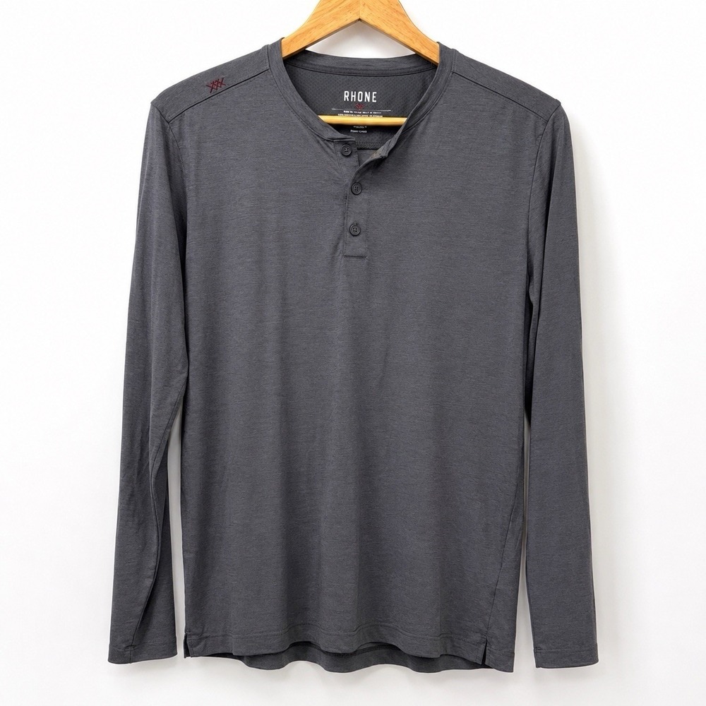 Rhone Merino Wool Long Sleeve Henley Shirt Gray Men's Large Performance